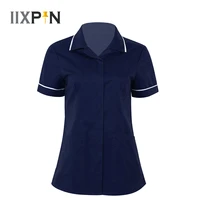 womens healthcare tunic turn down collar hospitality maid nurses cares therapist dentist workwear uniform tops with pockets
