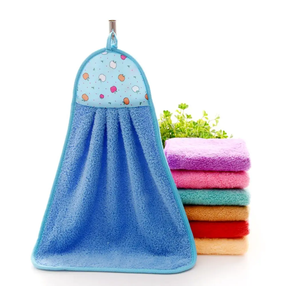 

1pcs Hand Towel Plush Nursery Hanging Kitchen Bathroom Thick Soft Cloth Wipe Towel Cotton Non-oil-Stick Dish Washing Quick-dry