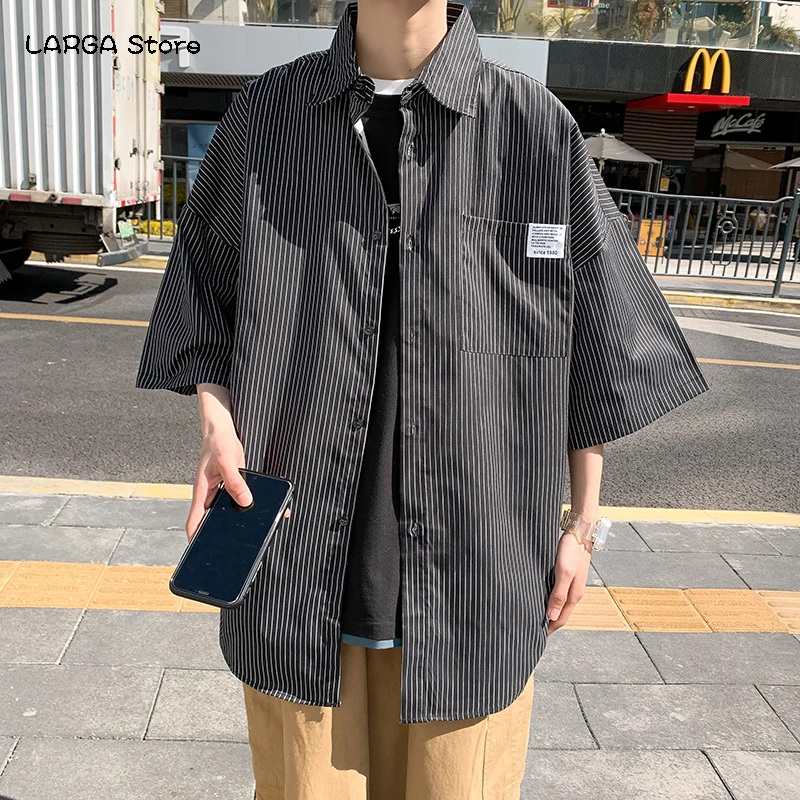 

Trendy and handsome spring and summer five point shirt men's summer loose Casual Short Sleeve shirt men's coat streetwear 2021