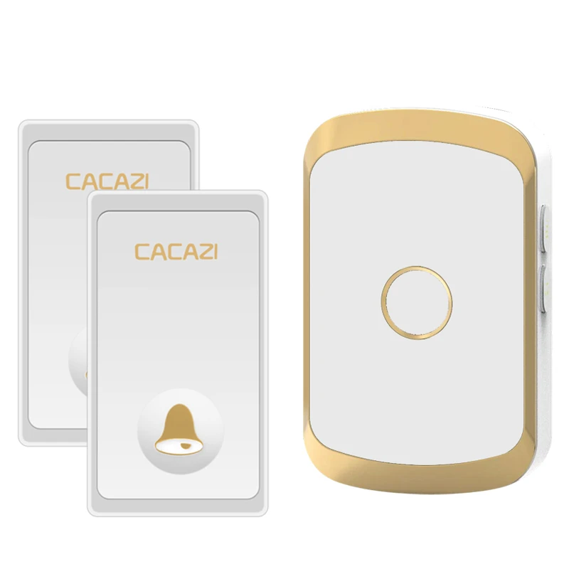 2 button 1 receiver CACAZI автономный водонепроницаемый беспроводной дверной звонок без кнопки батареи 200 м дистанционный светодиодный светильник Домашний Беспроводной дверной звонок с европейской вилкой 36 Chime - Цвет: 2 button 1 receiver
