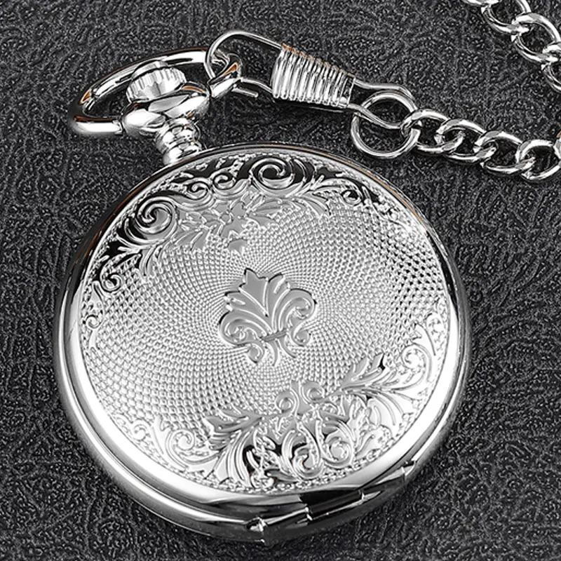 Vintage Silver Hand Wind Mechanical Pocket Watch Men Hollow Gear Double-sided Steampunk Skeleton Fob Watch Necklace With Chain