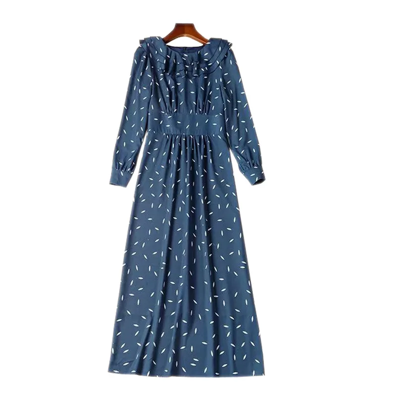 

Комплект весенней одежды голубое платье с цветочным рисунком и оборками с круглым вырезом и длинными рукавами драпированное платье миди юб...