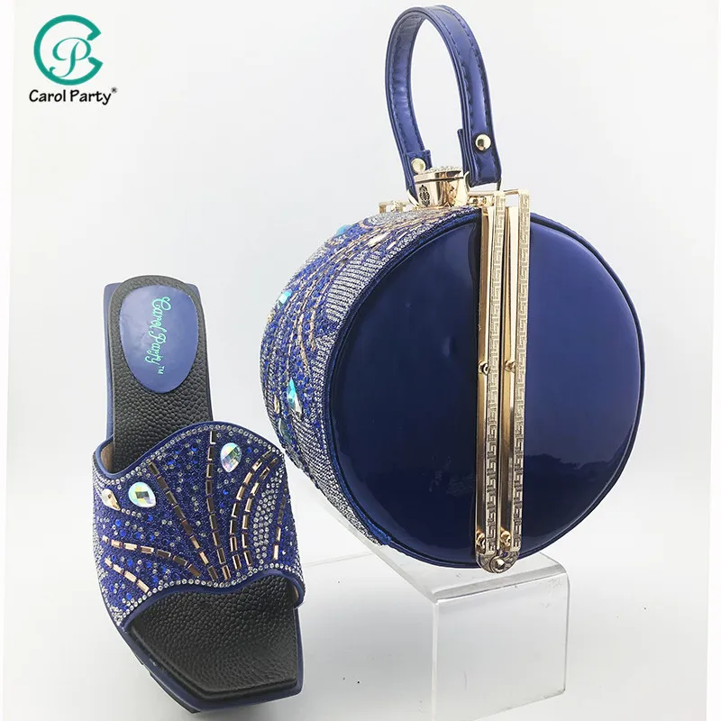 

New Arrivals Royal Blue Nigerian Women Shoes and Bag to Match ItalianLady Shoes Matching Bag Set for Wedding with Crystal