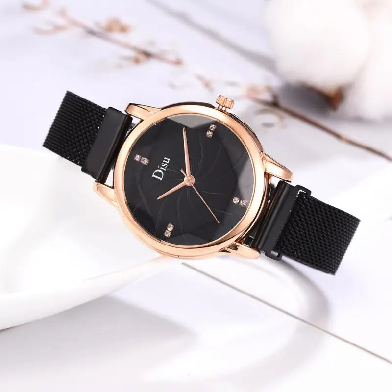 Роскошные женские наручные часы со стразами из розового золота модные магнитные