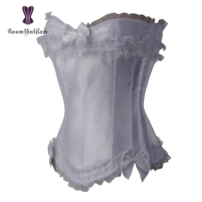 Оптовая продажа корсет Overbust атласное черное и белое бюстье Женский однотонный
