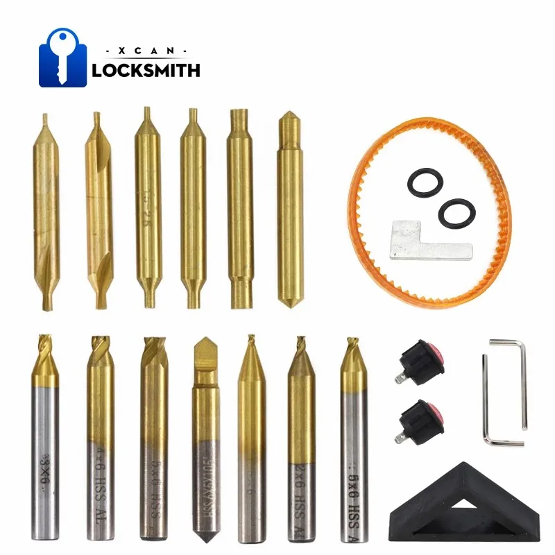 XCAN 22pcs HSS Titanium Coated Full Set End Milling Cutter For All Vertical Key Copy Duplicating Machine Key Machine Spare Parts