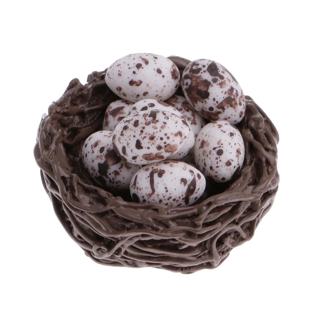 

Miniature Quail's Nest with 10 Small Eggs Dollhouse Miniatures 1/12 Scale