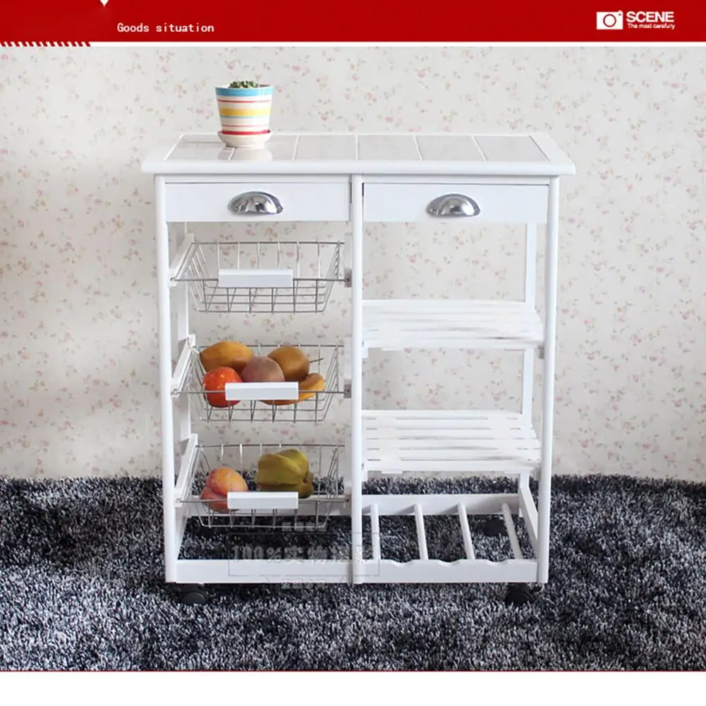 

Kitchen Dining Room Cart 2-Drawer 3-Basket 3-Shelf Storage Rack with Wheels Cart Storage Rack Bamboo Floor Shelf Organizer
