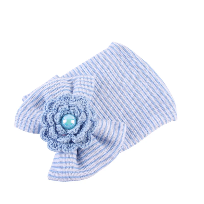 Newborn Baby Hat Toddler Warm Hats Cotton Striped Caps Soft Hospital Pink White Boys Girls Bow Beanies for New Born 0-6M | Детская