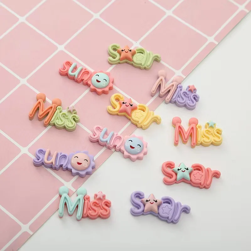 

10pcs Cartoon Lovely Sun Star Letter Resin Cabochons Flat Back Scrapbook Crafts for Making DIY Kids Bowknot Hairpin Materials