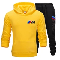 new 2 pieces sets tracksuit bmw power print men hooded sweatshirt pants pullover hoodie sportwear suit casual sports men clothes