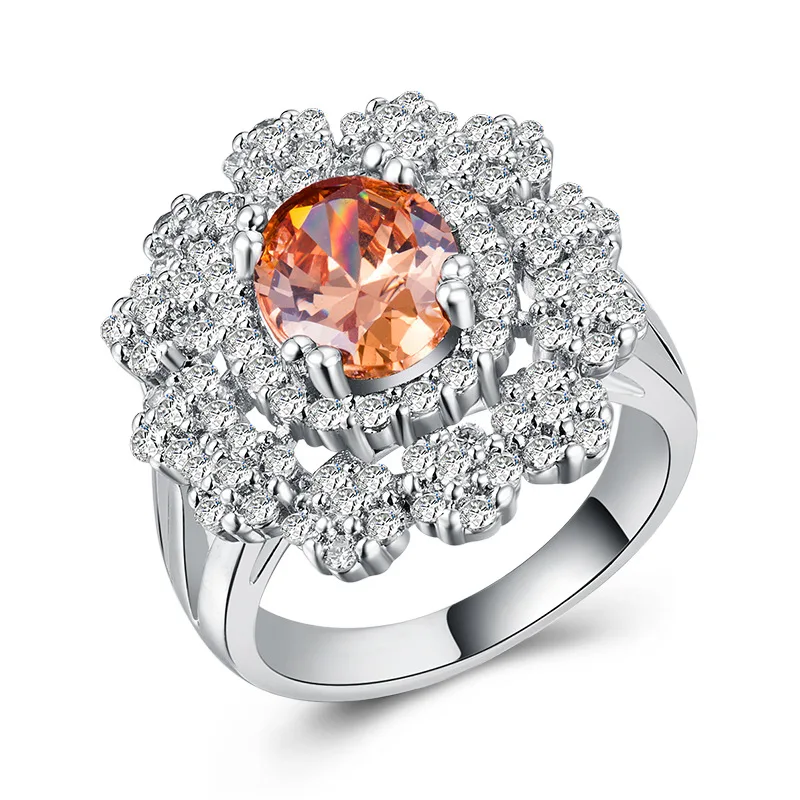 Bague Ringen женское 925 пробы Серебряное кольцо Wtih 10 мм Большой цитрин драгоценный камень серебряные ювелирные изделия для помолвки женские подарки Размер 6-10