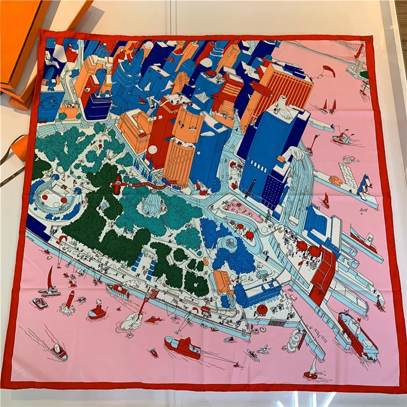 Шарф пляж и город 90 см плетеный саржевый шелковый шарф квадратная шаль брендовый