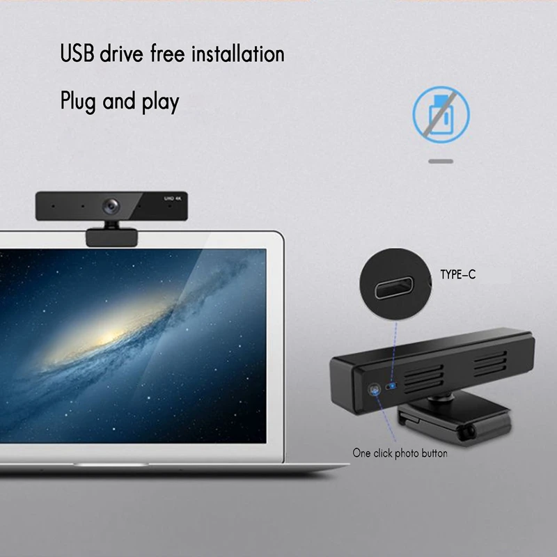 

4K 30Fps Ultra-High-Definition Webcam Super Wide-Angle Field Of View Computer Camera with Noise Reduction Microphone