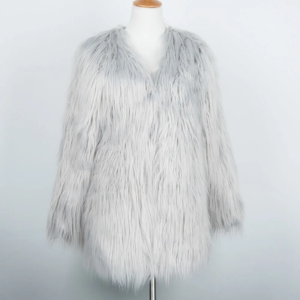 Модное меховое пальто из искусственного меха женское пушистое теплое с длинным