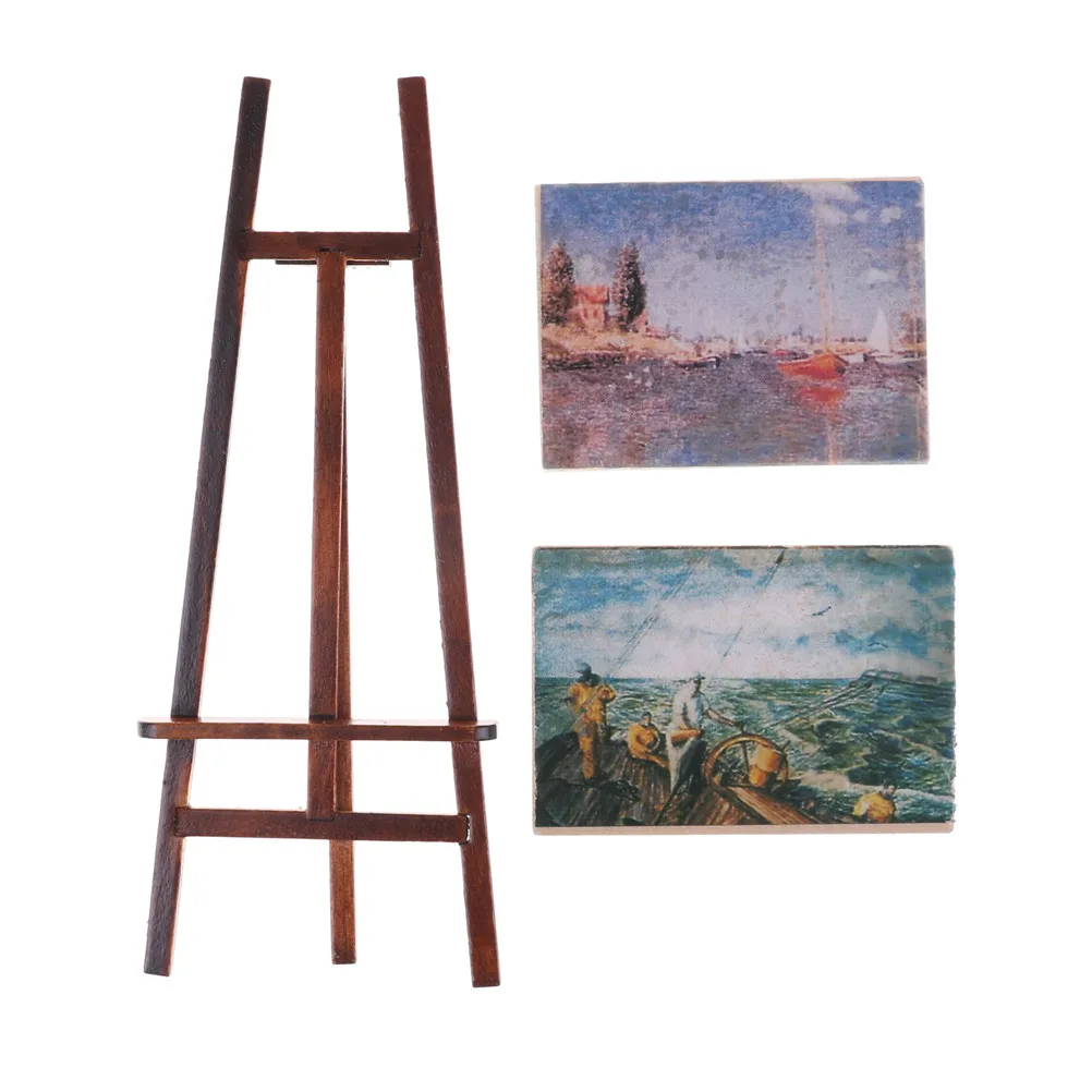 

1 Set Artist Easel Stand & 2 Wood Paintings Pictures Mini Artist Easel Wood Wedding Table Card Stand Display Holder Decoration