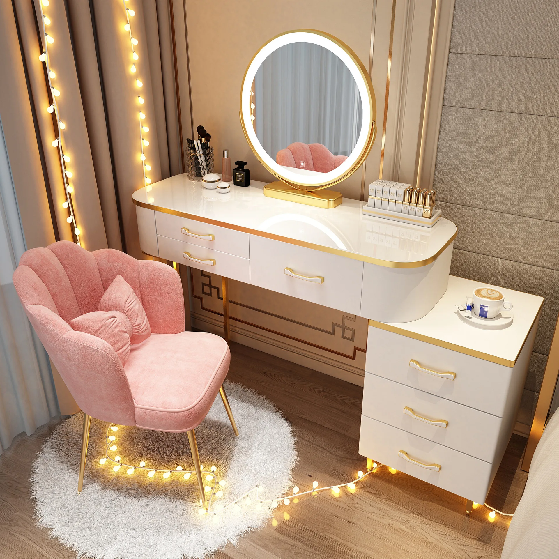 

Carla Light Magic Contemporary and Contracted Small Family Model Bedroom Luxury Nordic Dressing Table of Solid Wood Receive Ark
