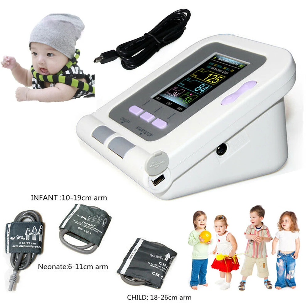 CONTEC08A Electronic Sphygmomanometer Digital Blood Pressure Monitor Heart Rate PR Child Infant Neonate 3 NIBP Cuffs