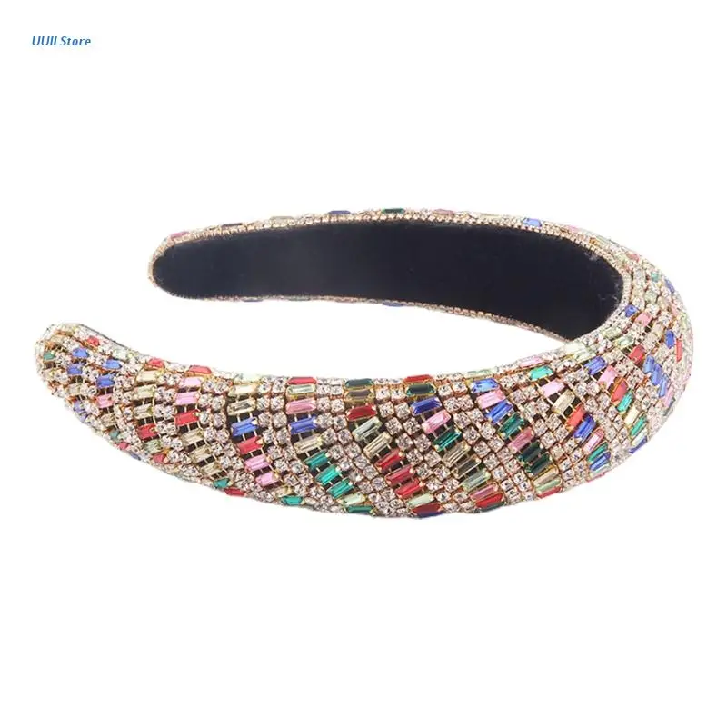 

Baroque Tiaras Wide Headband Luxurious Color Crystal Rhinestones Hair Hoop Female Girls Headwear Accessories XX9D