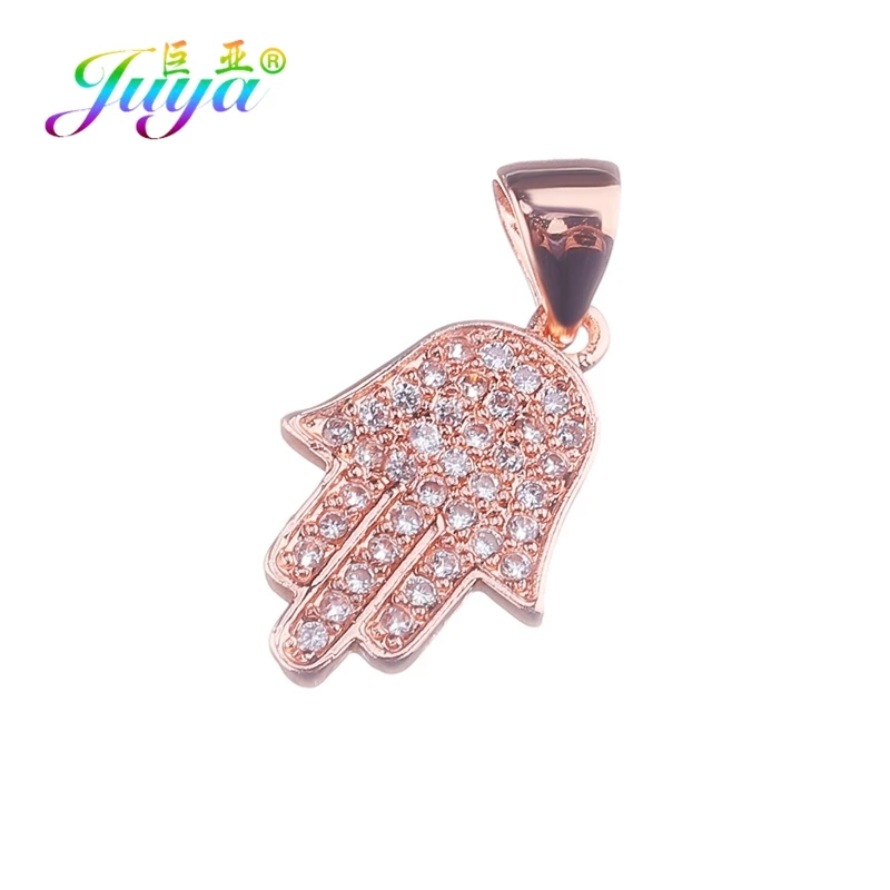 Juya, женское модное ожерелье с кулоном, микро ПАВЕ, циркон, Хамса, рука Фатимы, сглаза, золото/серебро/розовое золото, колье, ожерелье - Окраска металла: Rose Gold Pendant