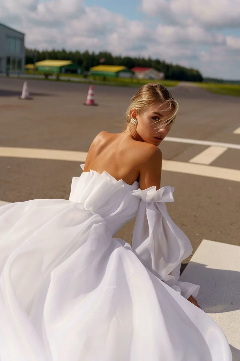 

Boho Wedding Dress 2021 Sexy Backless Pages Mouwen Beach Bride Jurk Organza Princess Wedding Dresses Plus Size Vestido De Noiva