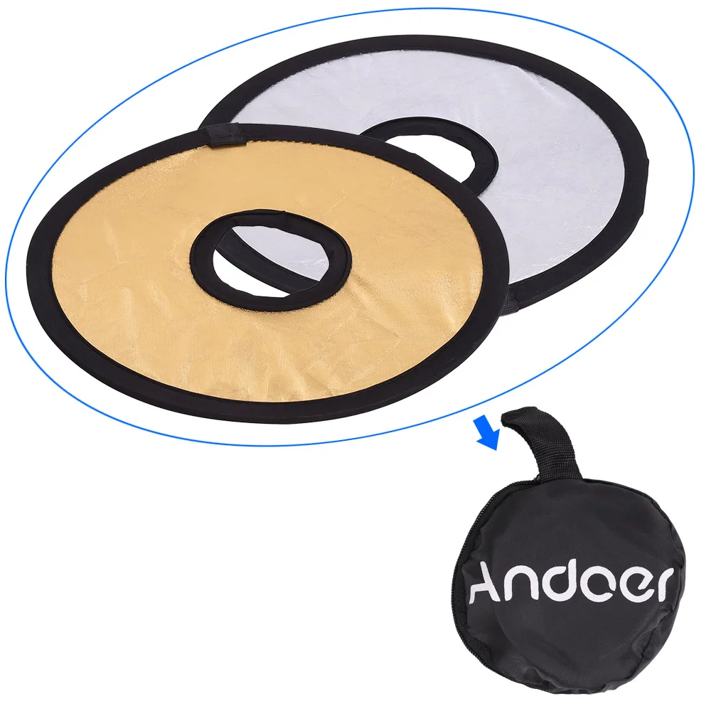Andoer 30cm 2in1 Round Hollow Collapasible Multi-Disc Portable Circular Light Lens-Mount Reflector Silver Golden | Электроника