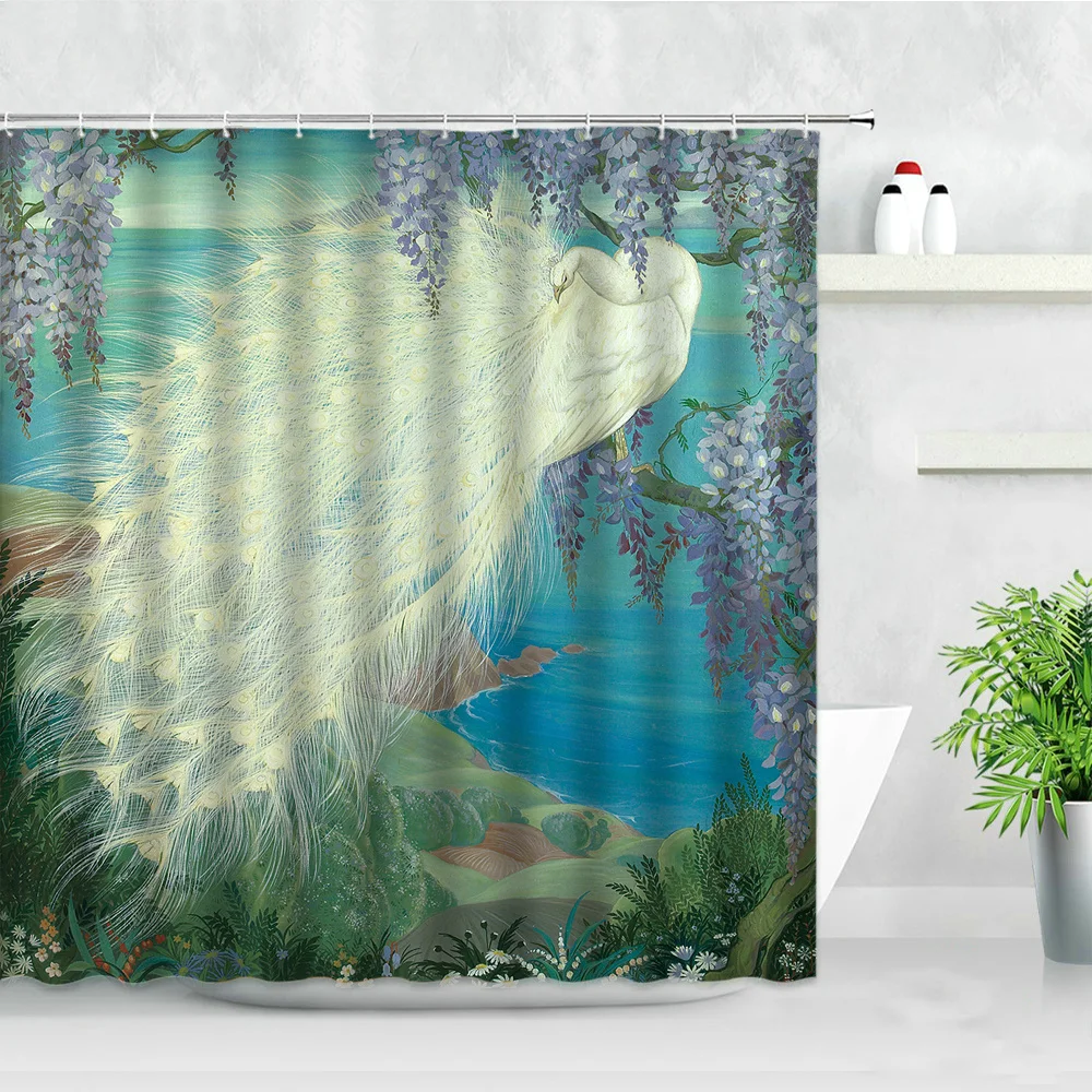 

Peacocks Shower Curtains Peony Flowers Chinese Style Bird 3D Print Polyester Fabric Bathroom Decor Waterproof Bath Curtain Sets