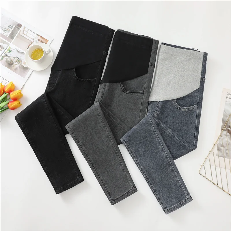 

1115# Autumn Stretch Denim Maternity Skinny Jeans Elastic Waist Belly Pencil Pants Clothes for Pregnant Women Casual Pregnancy