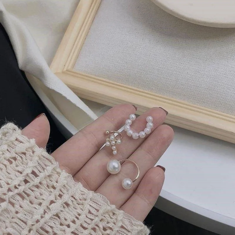 3 шт./компл. Кафф с зажимом на Серьги жемчугом поддельный пирсинг серьги клипсы