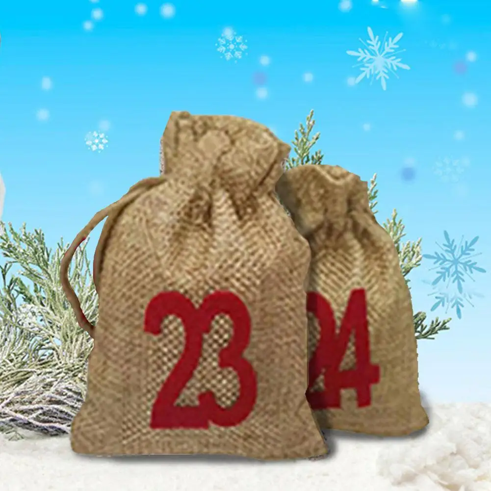 24 шт. Рождественский узор конфетная сумка 1-24 календарь Комплект из хлопка и льна
