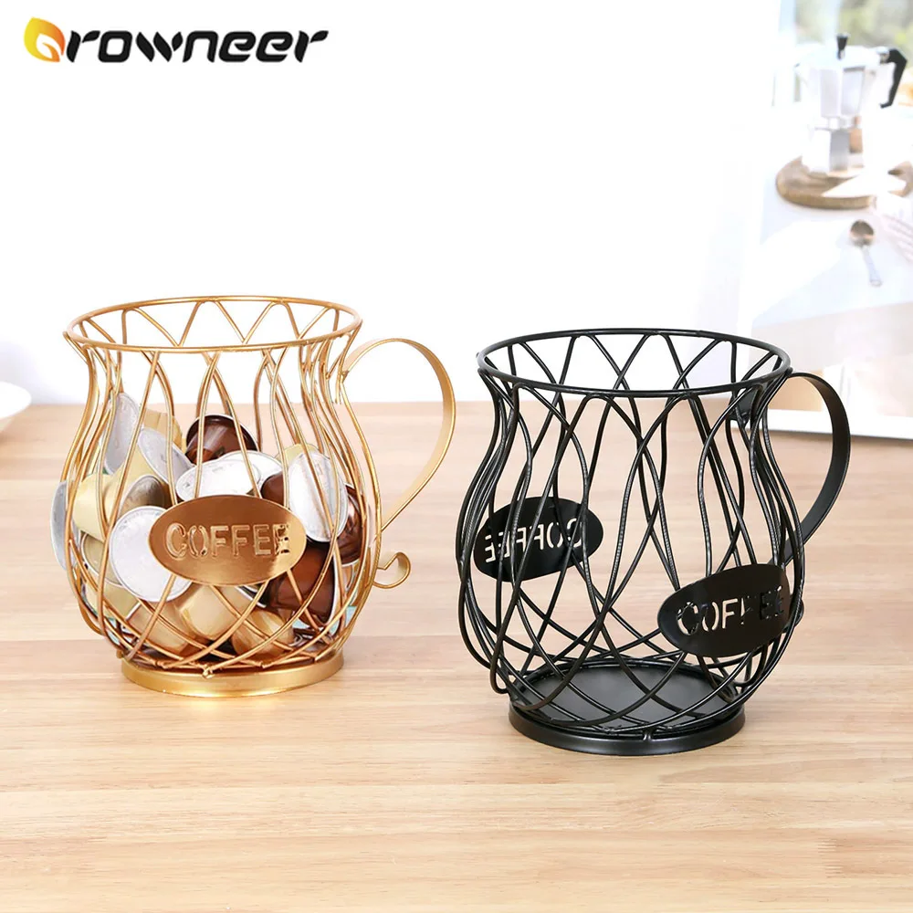Large Capacity Multifunction Hollow Coffee Capsule Basket Anti-Rust Creative Iron Wire Electroplating Gold Spray Storage Cup | Дом и сад
