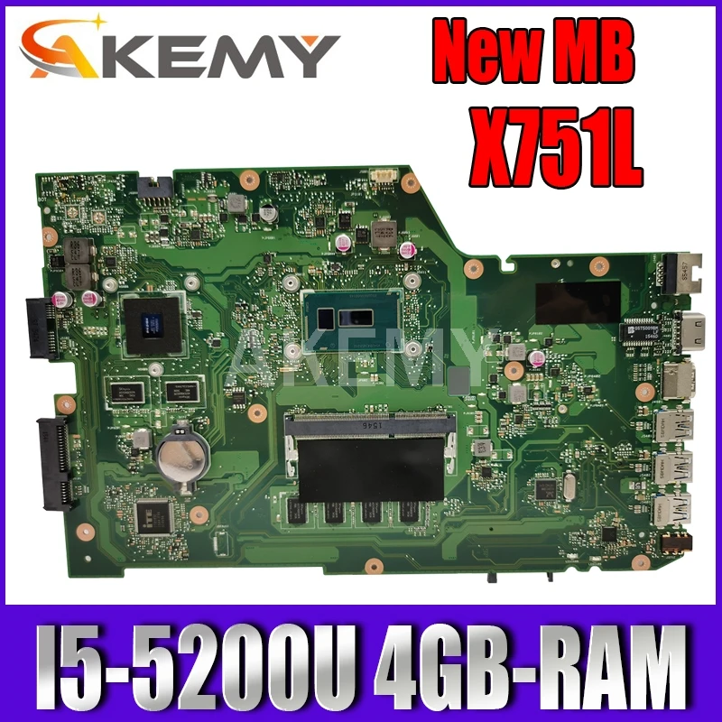 

Материнская плата Akemy X751LB для Asus X751LJ X751LB A751L X751L материнская плата для ноутбука I5-5200U 4GB-RAM GT920M EDP экран