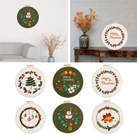 christmas theme embroidery starter kit with pattern diy beginners craft cross stitch needlepoint set stamped cloth with hoops