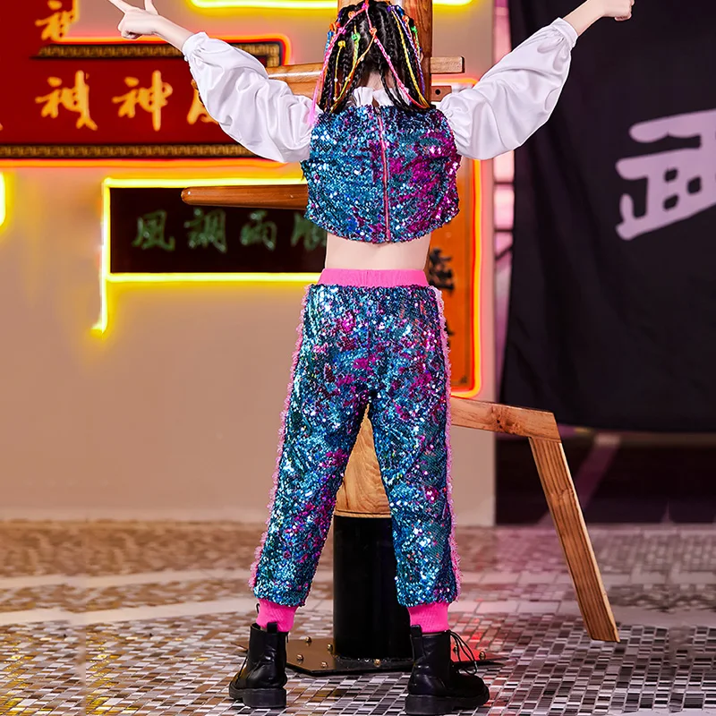 

Children Hip Hop Costumes Sequined Top Pants Jazz Modern Performance Clothing Girls Street Dancing Wear Rave Outfit DNV12375