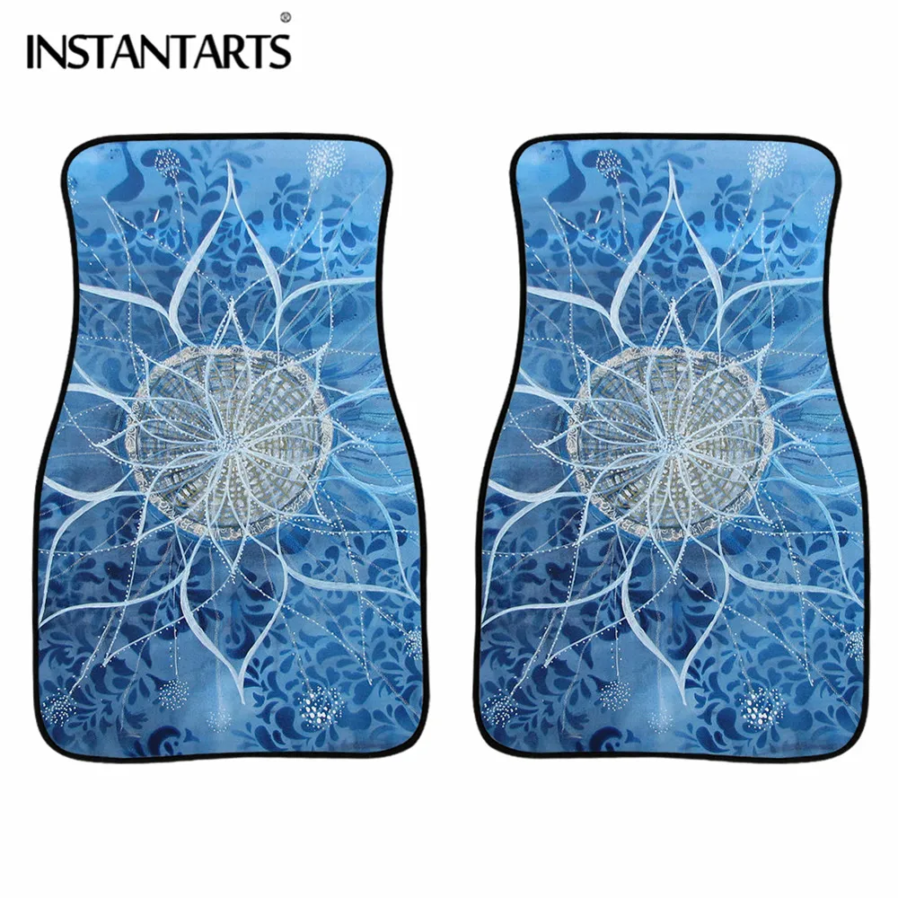 

INSTANTARTS 2PCS Auto Interior Styling Anti Slip Car Carpet Mandala Floral Bohemian Printed Anti-Slip Rubber Floor Mats for Cars