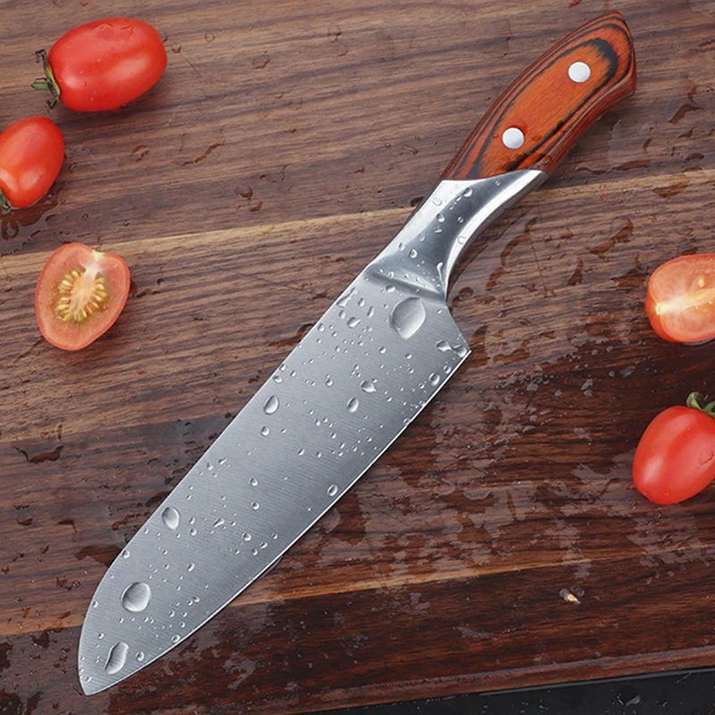 Santoku Германия 4Cr13 нож шеф-повара бритва острые кухонные ножи шеф-повара из нержавеющей стали высокоуглеродистые 58HRC столовые приборы кухонные ножи с деревянной ручкой - Цвет: Santoku