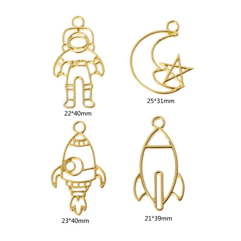 

4Pcs Open Bezel Charm Rocket Moon Astronaut Blank Pendants Bezel Setting UV Resin Frame Jewelry Accessories
