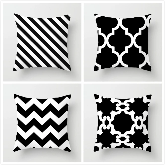 Наволочка для подушки с принтом в виде сетки черно-белая | Дом и сад