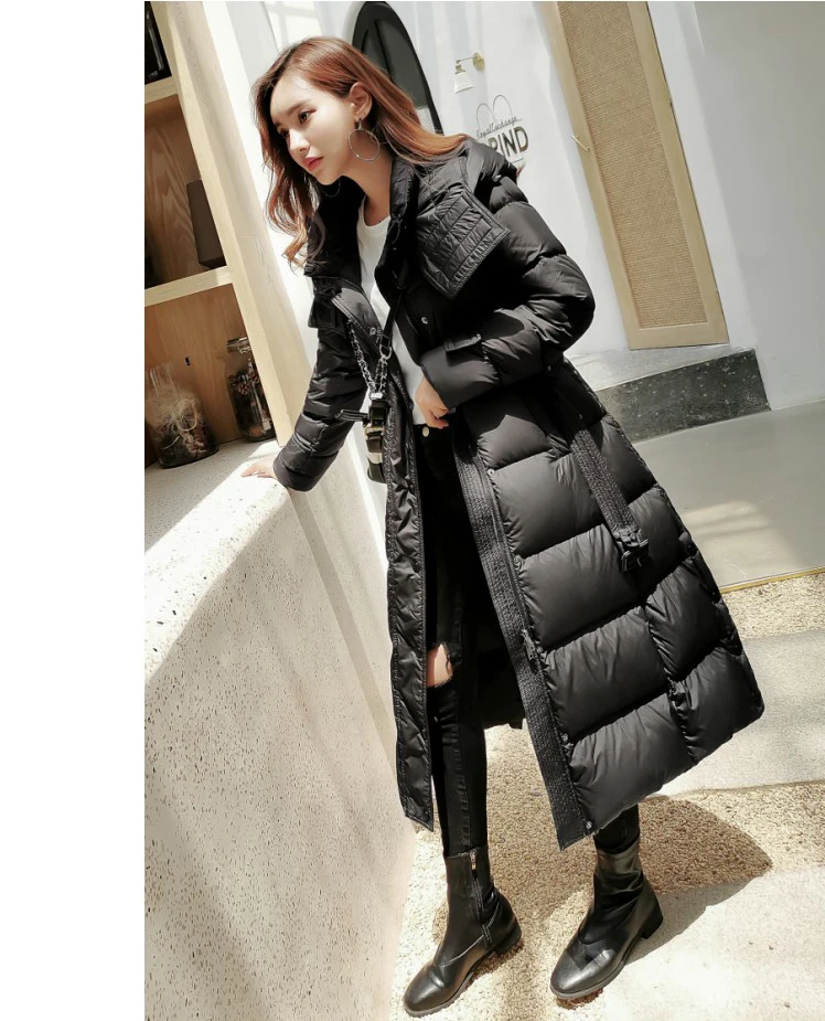 Длинный пуховик Женская куртка большого размера тонкий толстый с капюшоном