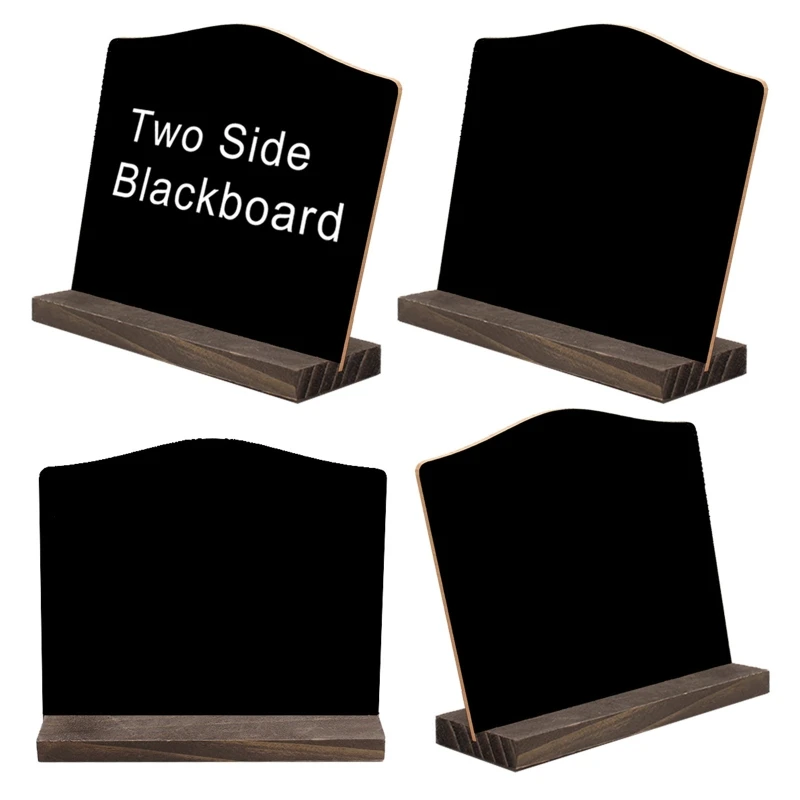 

4pcs Double Sided Wooden Blackboard Square Message Board With Holder Small Note Chalk Board Home Decor