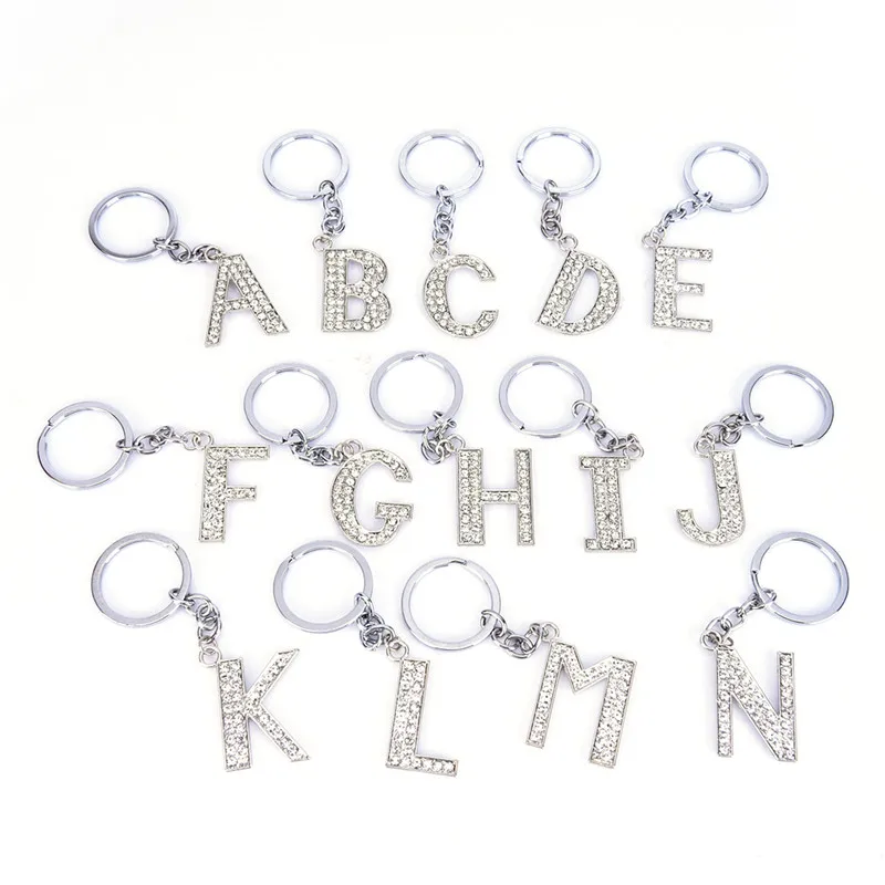 

1Pc Fashion New Crystal Rhinestone Alphabet Keyring Initial Letter Key Ring Chain Unisex Keychain Letters