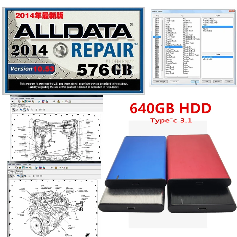 

2020 Hot Auto Repair Alldata Software V10.53 alldata auto diagnostic all data in 640GB HDD Free install support windows 7 / 8/10