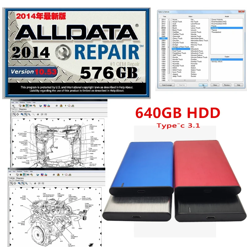2020 Hot Auto Repair Alldata Software V10.53 alldata auto diagnostic all data in 640GB HDD Free install support windows 7 / 8/10 |