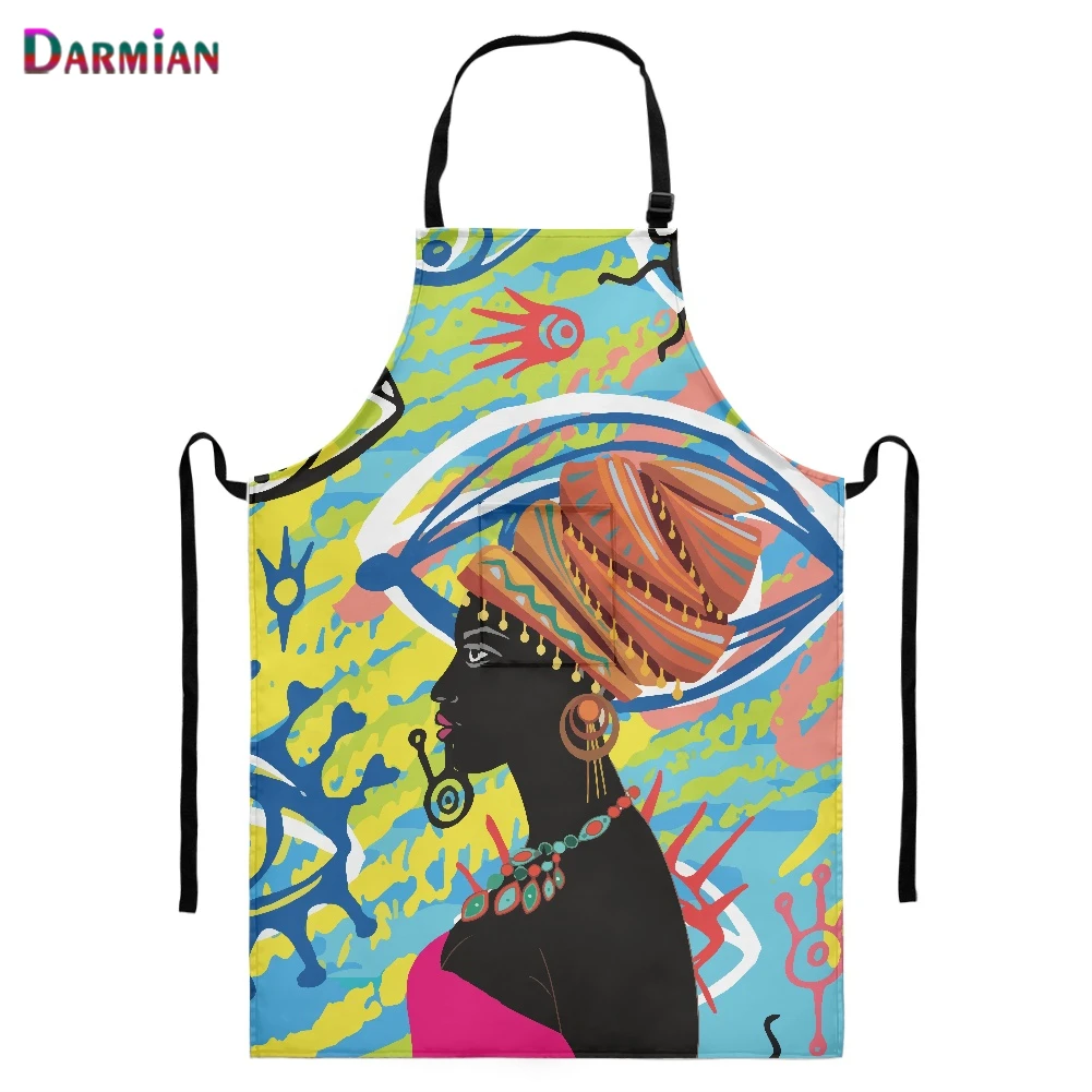 

Art African Black Girl Design Waterproof Apron Women Adult Bibs 3D Printing Customize for Home Cooking Baking Sleeveless Aprons
