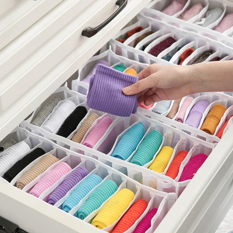 

Underwear Storage Box with Compartments Socks Bra Underpants Organizer Drawers Divider Scarfs Ties Items Container Sorting Grids