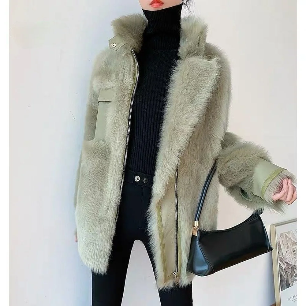 2021 Female Autumn Double-faced Fur Wool Coats Ladies Thick Warm Winter Fur Coat Women Mid-length Sheep Shearing Outcoat