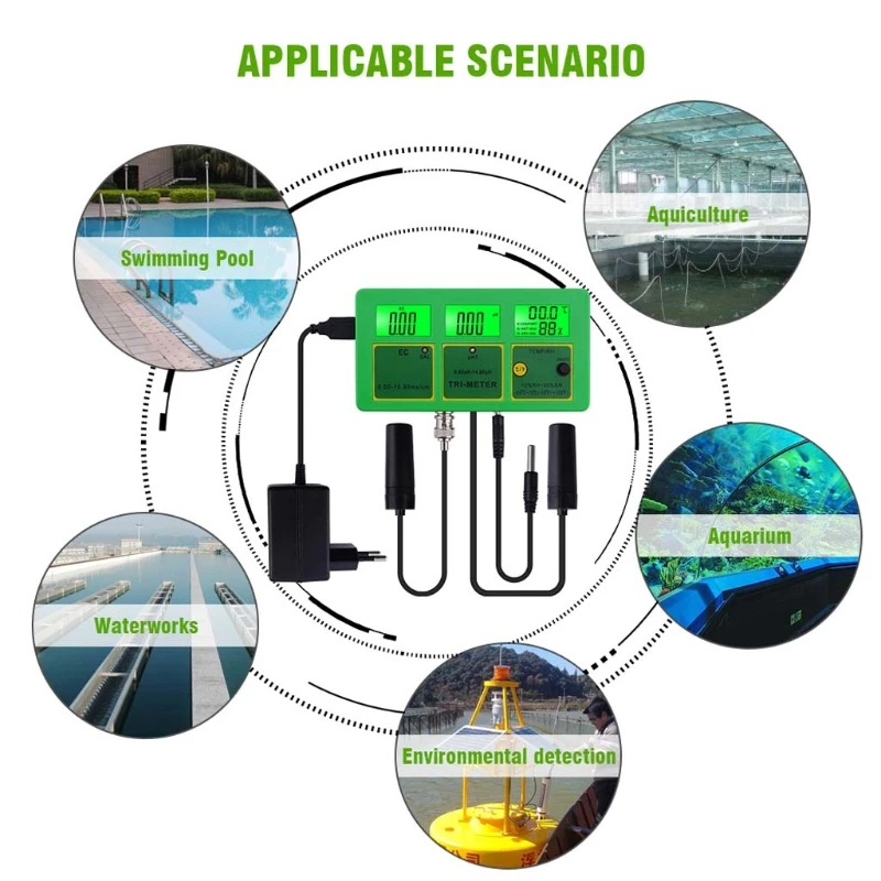 

4 in 1 PH TEMP EC RH Water Quality Tester Monitor PH Meter Multi-parameter Aquarium Water Meter