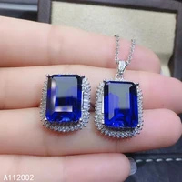 kjjeaxcmy fine jewelry natural sapphire 925 sterling silver women gemstone pendant necklace ring set support test elegant