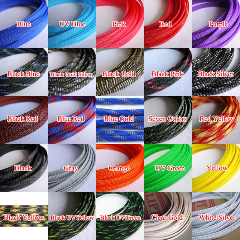 

PET Expandable Cable Sleeve 2mm ~ 40mm Tight Braided High Density Hardness Insulate Line Protect Wire Wrap Gland Sheath Colorful