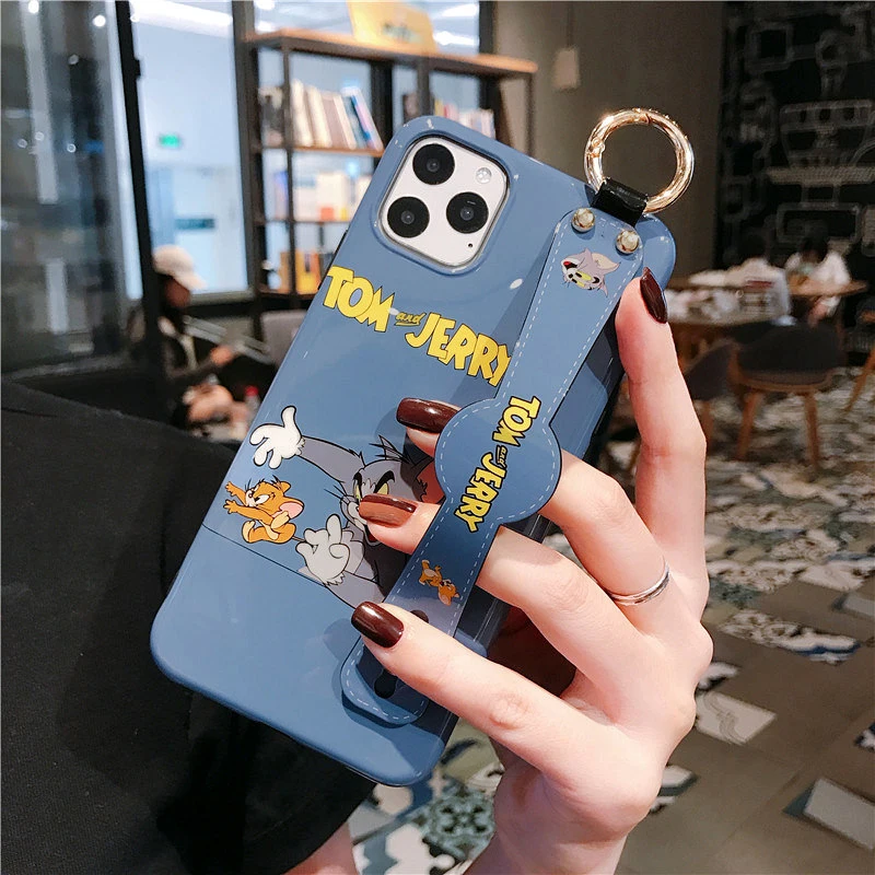 Мягкий чехол с мультяшным рисунком для iPhone 11 Pro Max XS, XR, X, 8, 7, 6, 6S Plus, ремешок на запястье, TPU чехол, держатель, кольцо, ремешок, кот, Том, Джерри, Япония, Корея - Color: only case